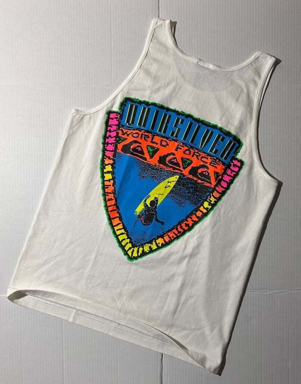 Vintage 90s Quiksilver World Force Surf Graphic Tank Top White Oneita Power-T